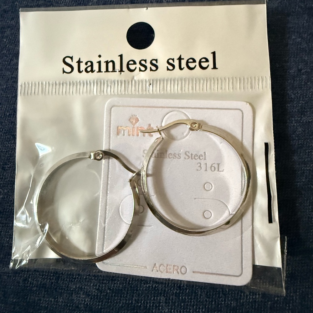 Mint Silver Stainless Steel Hoop Earrings